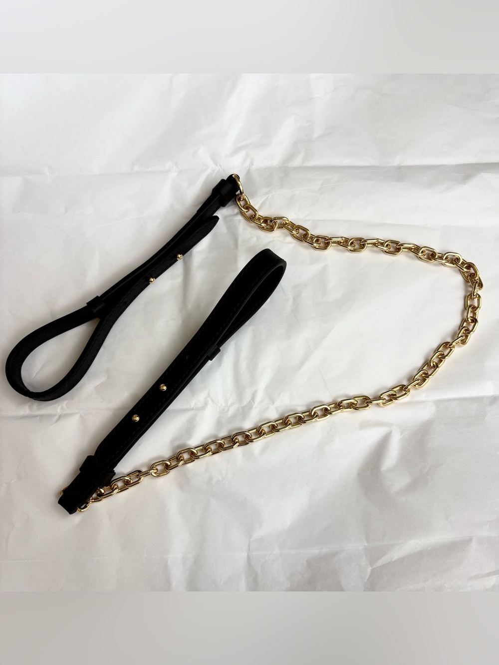 Louis Vuitton Black Leather Gold Chain Adjustable Bag Strap